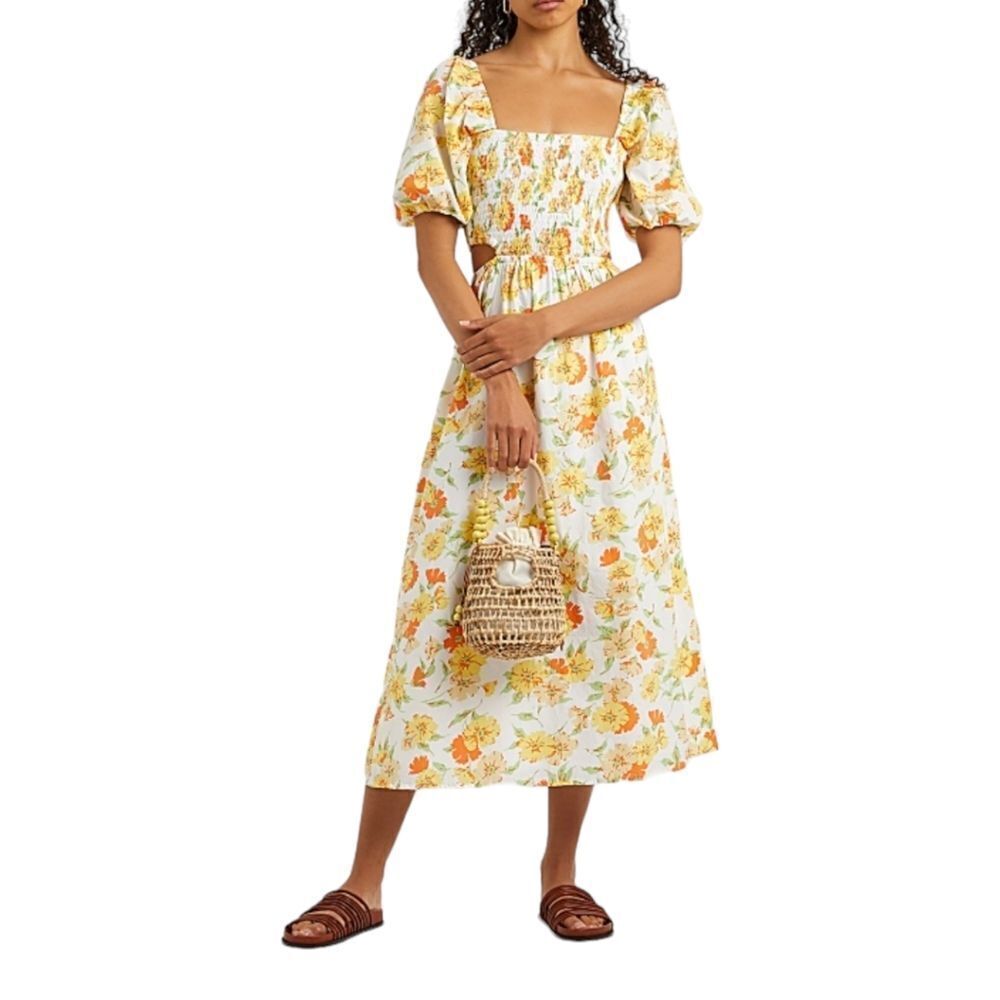 FTB Cutout Puffed‎ Sleeve Spring Loucetta Vintage Floral Cutout Midi Dress NWT M